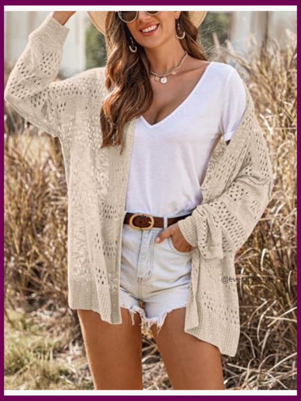 Lightweight Crochet Cardigan Long Sleeve Open Front Knit Oversized Sweater - Picture 3 of 7